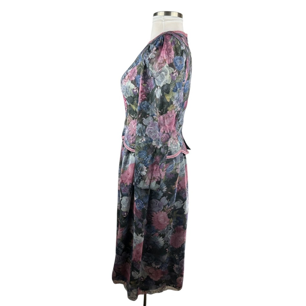 Vintage Unbranded Floral Peplum Dress Secretary Romantic Prairie Layered Size 16 - Picture 12 of 16